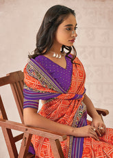 Orange Cotton Silk Foil Print Saree-3314